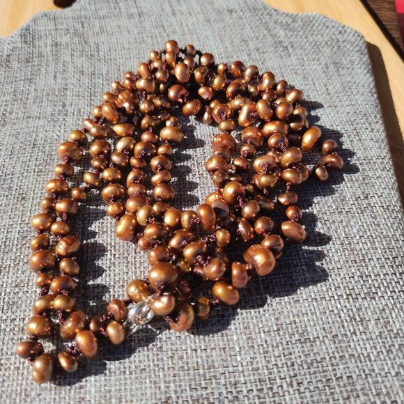 Honora  Freshwater Baroque Pearl Bronze 60' Necklace 925 Sterling Silver - Picture 8 of 10